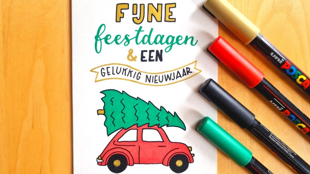 kerstkaart-handletteren-auto-kerstboom-dak