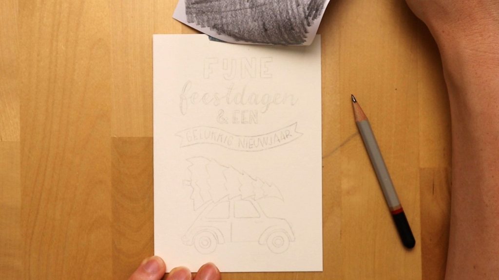 kerstkaart-handletteren-rode-auto-kerstboom-stap-3