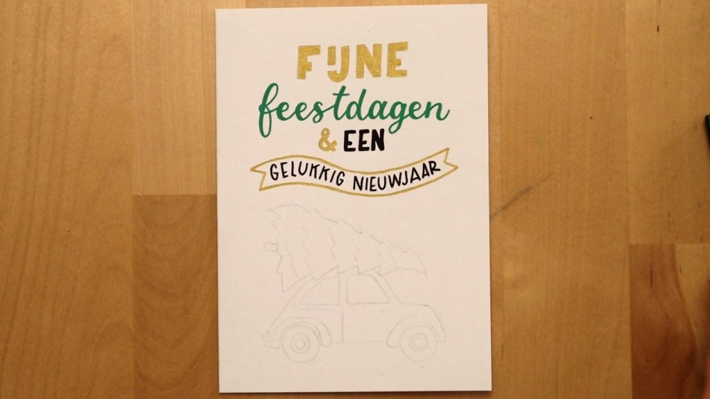 kerstkaart-handletteren-rode-auto-kerstboom-stap-4