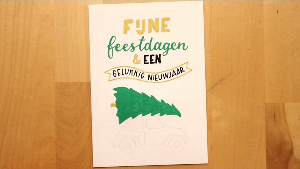 kerstkaart-handletteren-rode-auto-kerstboom-stap-5