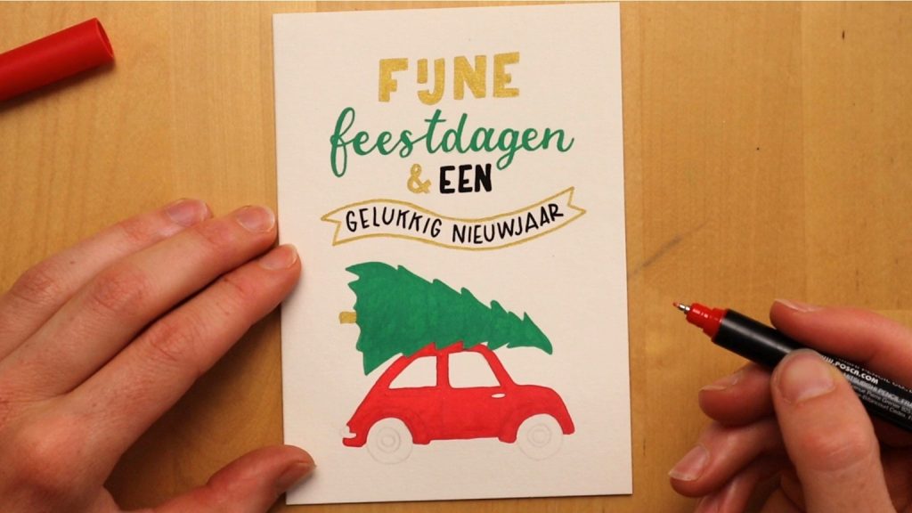 kerstkaart-handletteren-rode-auto-kerstboom-stap-6