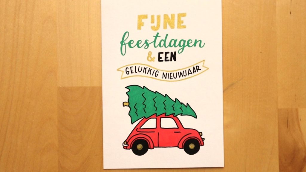 kerstkaart-handletteren-rode-auto-kerstboom-stap-7