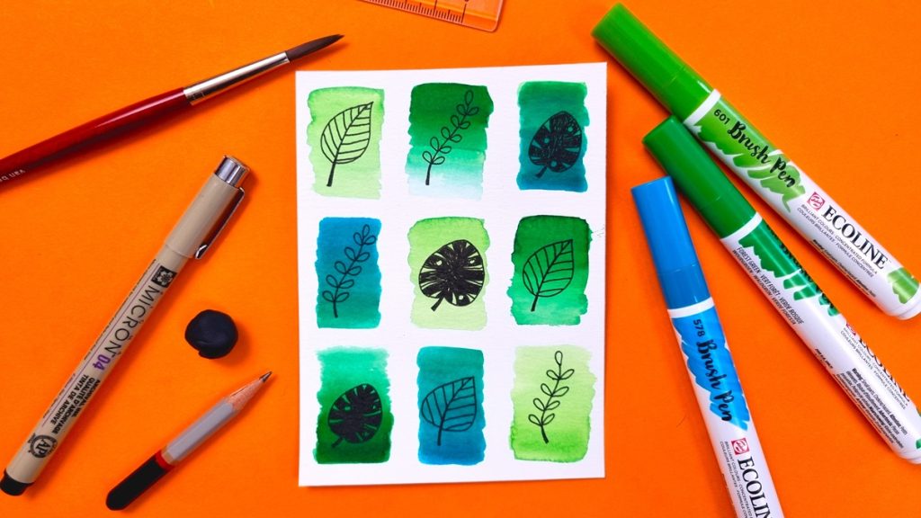 bladeren-tekenen-ecoline-brush-pen