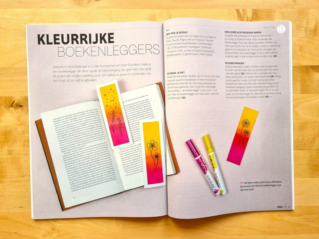hobby-handig-bloemen-boekenlegger-maken-ecoline-brushpen