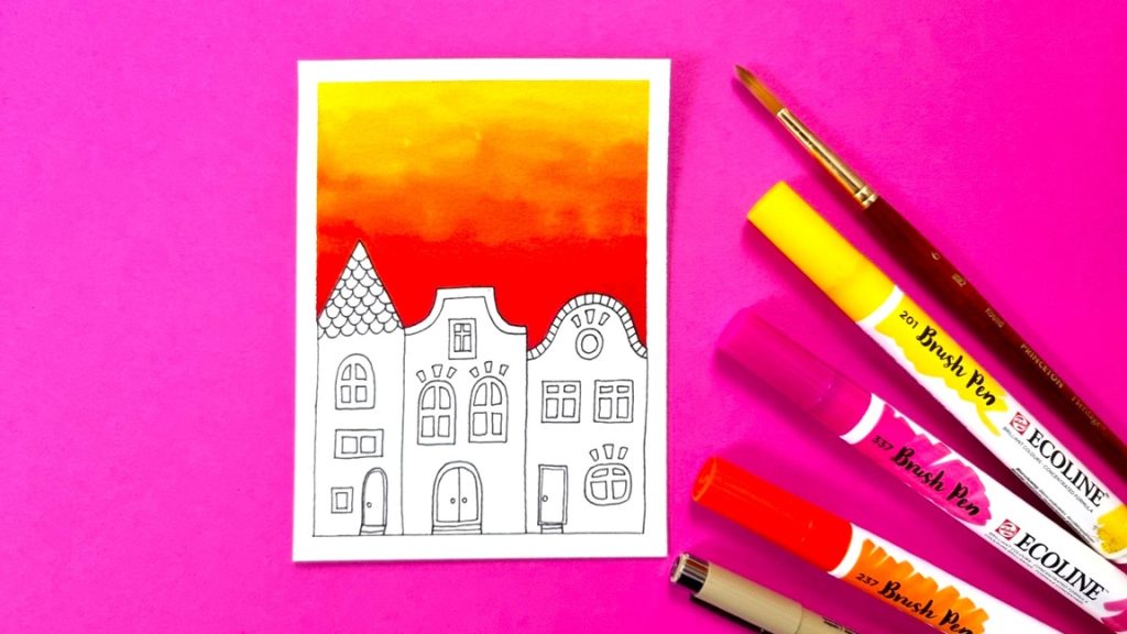 huisjes-tekenen-ecoline-brush-pen